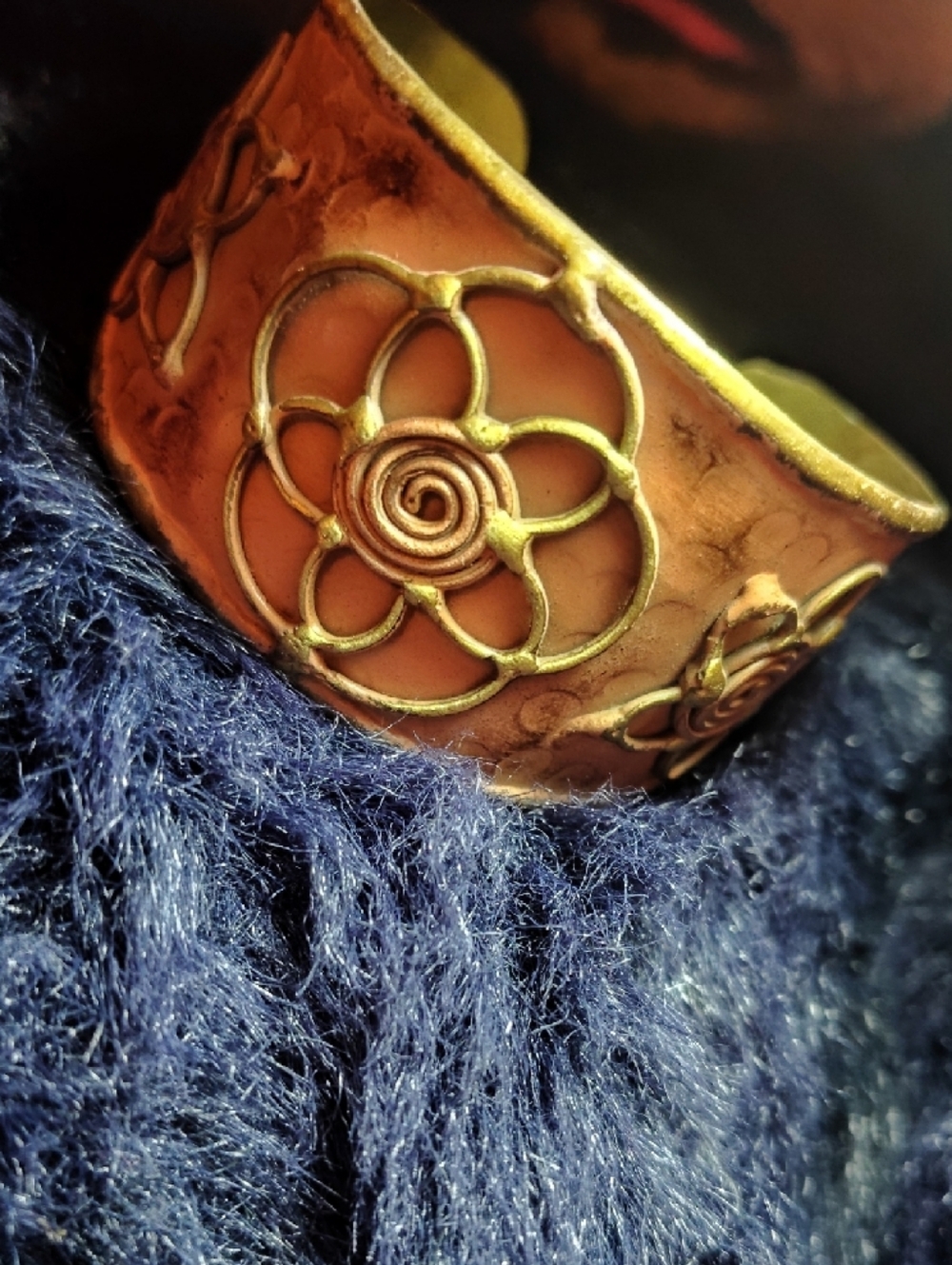 Anju Handcrafted Jewelry Rose & Gold Sacred Geometry Floral Cuff Bracelet - Picture 6 of 6